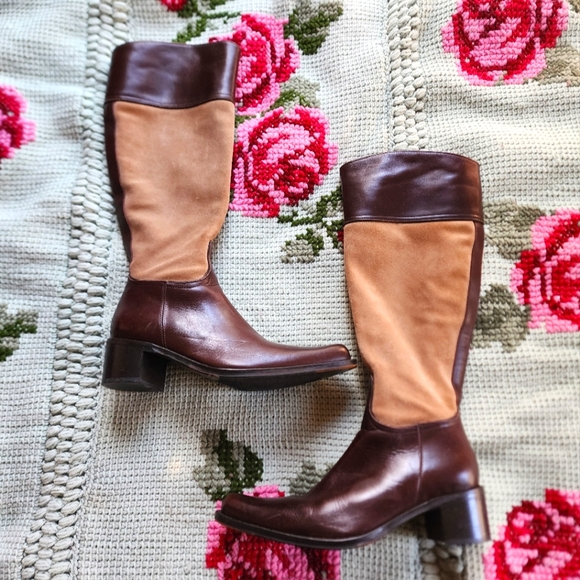 Vintage Coach Olivia Two-Tone Brown Leather Boots - Picture 1 of 7